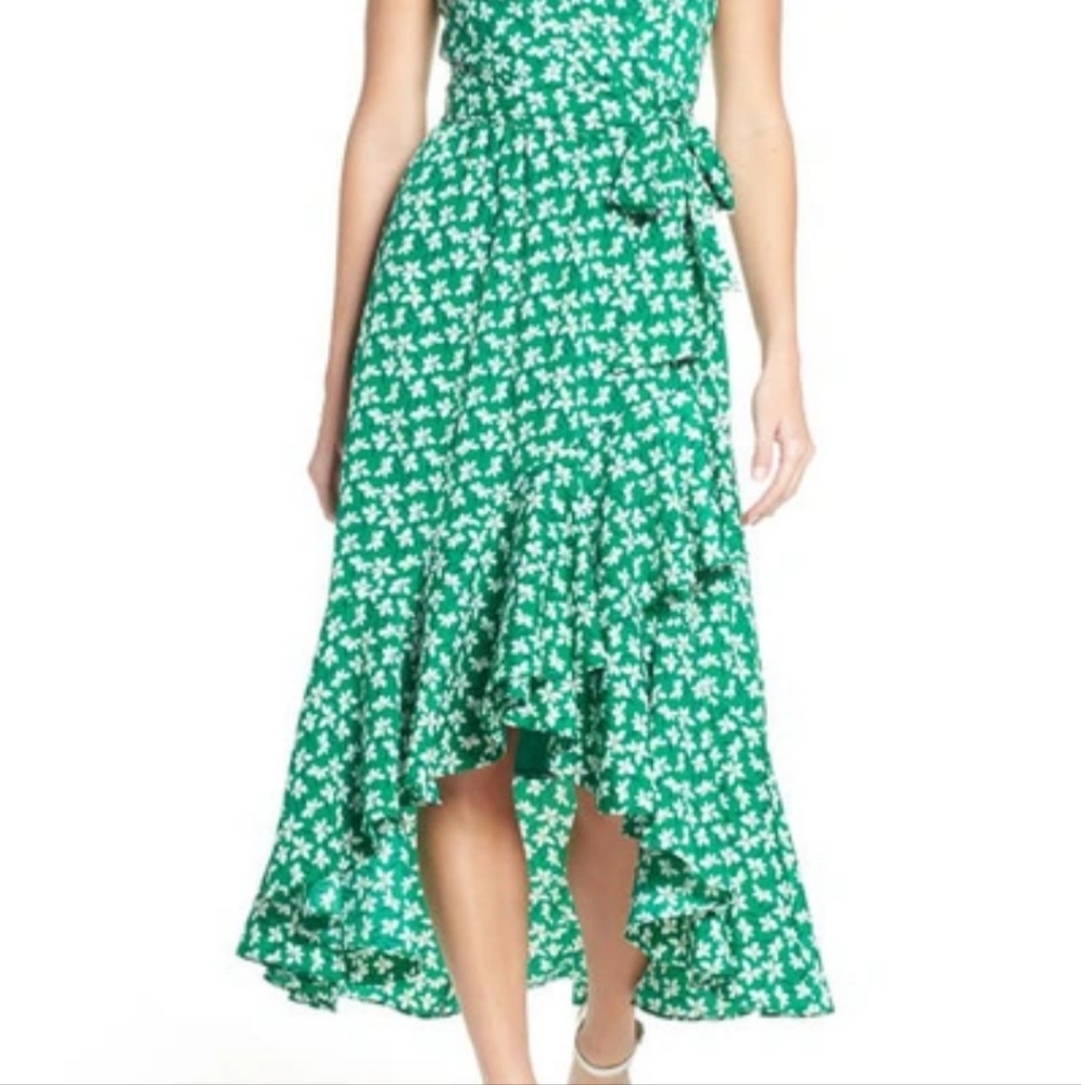 ELIZA JFloral High/low Faux Wrap Midi Dress In Green